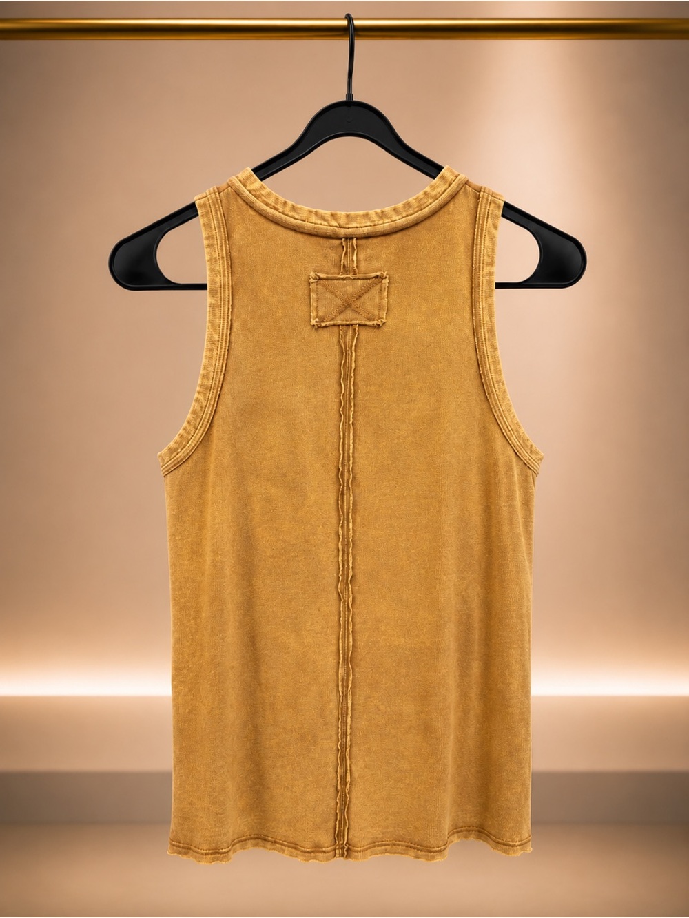 Zenana Outfitters Mustard Henley Tank - Sleeveless V-Neck - Picture 2 of 4